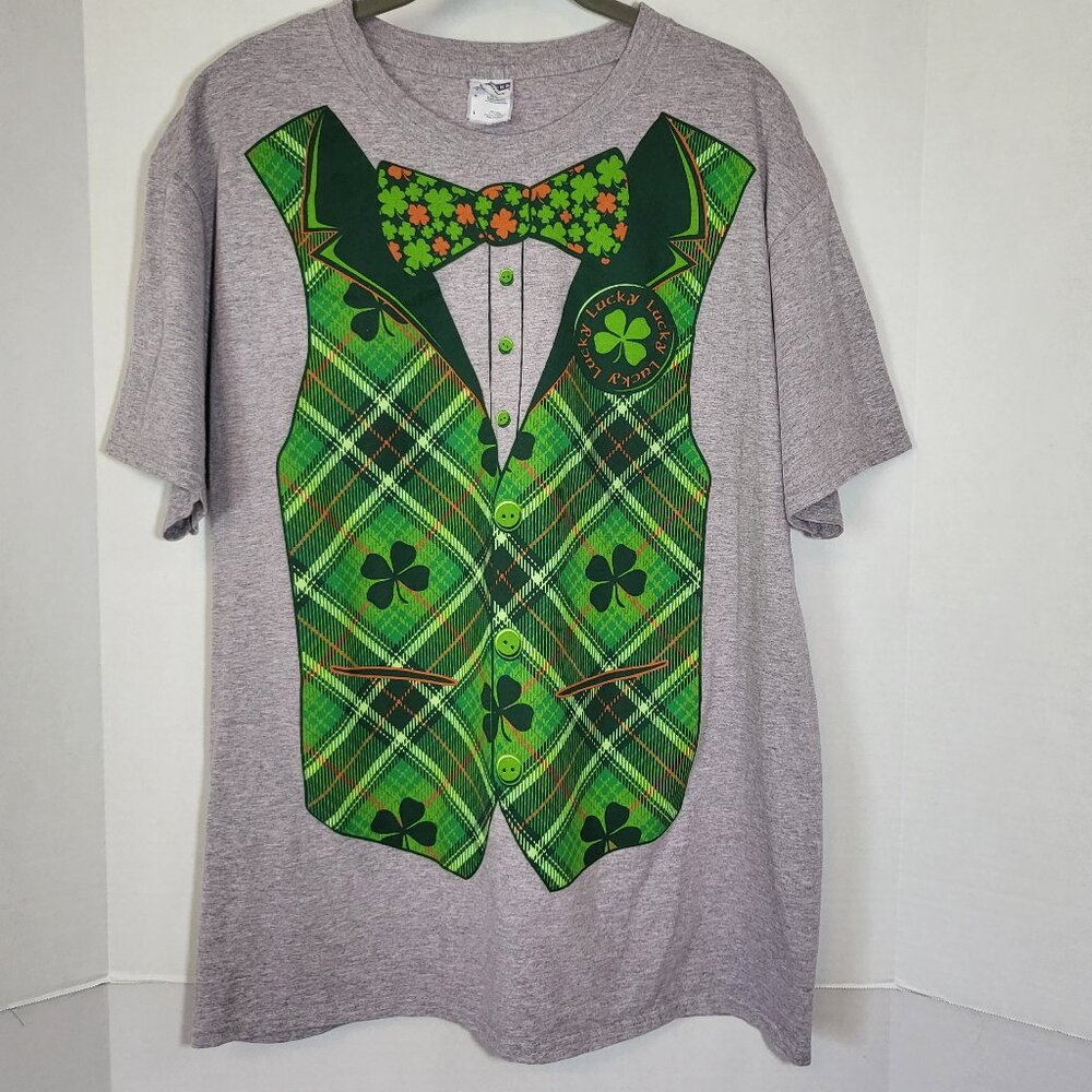 Jerzees HiDensi-T Men's St Patrick's Lucky Shirt Size Large Gray